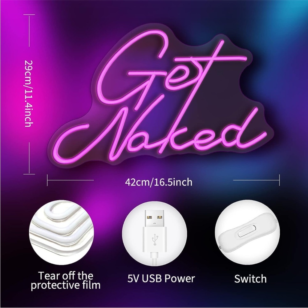 Trendy Get Naked Neon Pink Party Birthday Club Bathroom Wall Light Sexy Decor - Picture 3 of 8